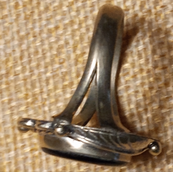 Silver Onyx Vintage Mexico Statement Ring Size 10.75" - Picture 9 of 12
